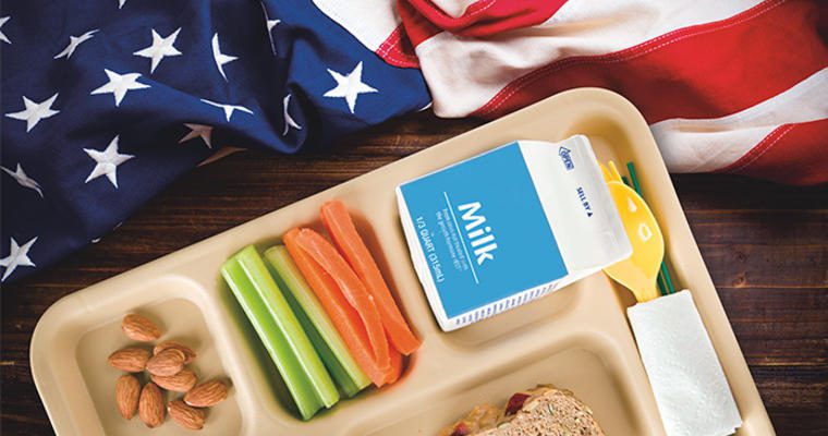 School lunch tray with and American flag