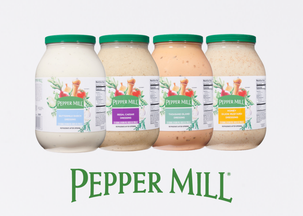 jugs of pepper mill dressings