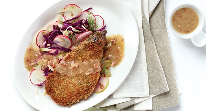 Fire-Roasted Eggplant Schnitzel with Red Cabbage and Apple Salad
