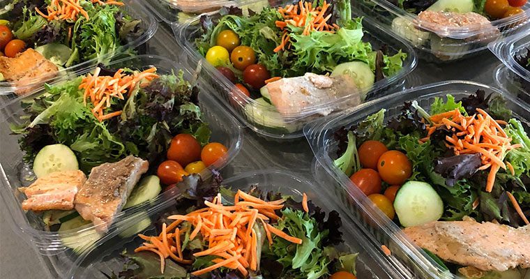 A packaged to-go salad at the University of Michigan Dining Service