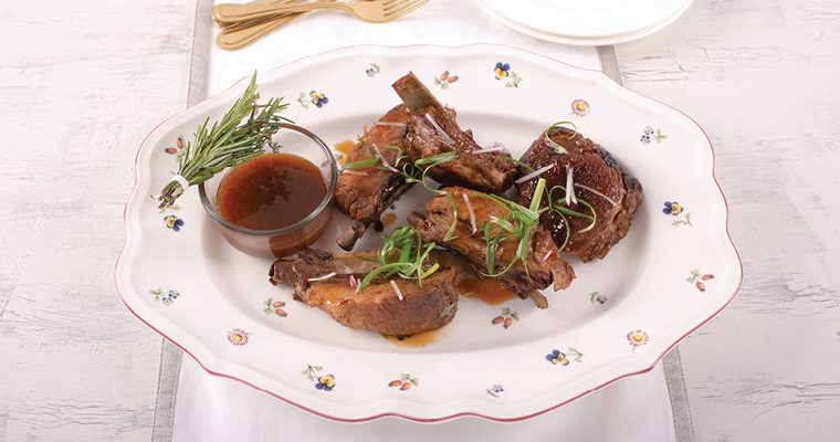 Berkshire pork short ribs on an elegant holiday plate