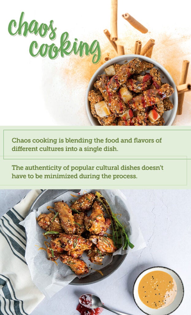 chao cooking is blending the food and flavors of different cultures into a single dish. The authenticity of popular cultural dishes doesn't have to be minimized during the process.