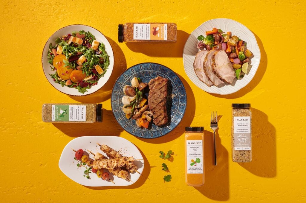 several plated dishes using trade east spices and seasonings